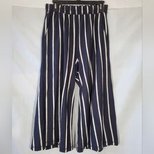 EILEEN FISHER BLUE ORGANIC COTTON STRIPED WIDE LEG FLOWY PANTS MSRP $238